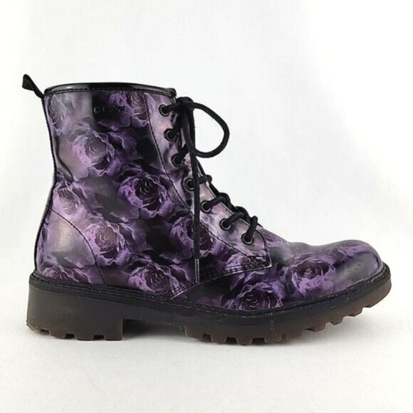 GEOX Respira Women's Combat Boots Purple Black Muted Floral Lace Up Size 36 - Picture 1 of 16